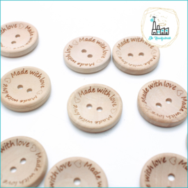 Wooden Button 25 mm 'Made with Love'