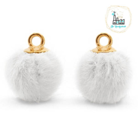 Pompom bedels met oog faux fur 12mm White-gold