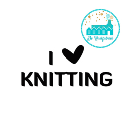 Vierkant Leren Label met tekst I Love Knitting 3,5 cm x 3,5 cm