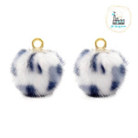 POMPOM BEDELS FAUX FUR LEOPARD WHITE-GREY 12MM