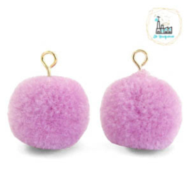 POMPOM BEDELS MET OOG 15MM LILAC PURPLE-GOLD 