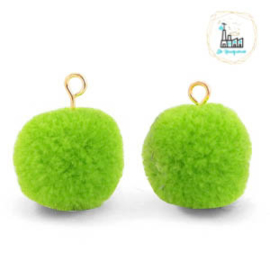 POMPOM BEDELS MET OOG 15MM DARK LIME GREEN-GOLD