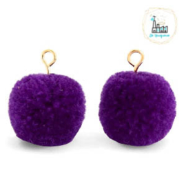 POMPOM BEDELS MET OOG 15MM INDIGO PURPLE-GOLD