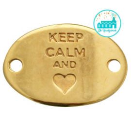 Metalen label Keep Calm hartje and goudkleurig 29mm x 20mm