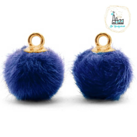 Pompom bedels met oog faux fur 12mm Denim blue-gold