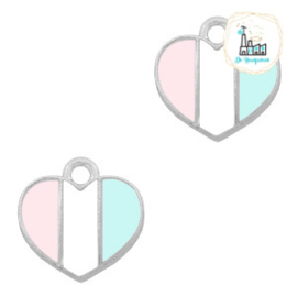 bedels hart Zilver-Light blue white pink 12 x12  MM