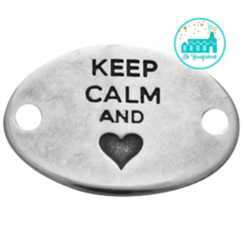 Metalen label Keep Calm and hartje zilverkleurig  29mm x 20mm