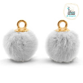 Pompom bedels met oog faux fur 12mm Light grey-gold