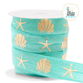 Elastisch lint shell/sea star Turquoise-gold