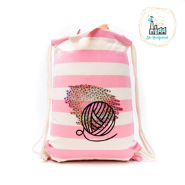 PROJECT BAG Canvas Roze wit gestreept I love crochet leopard