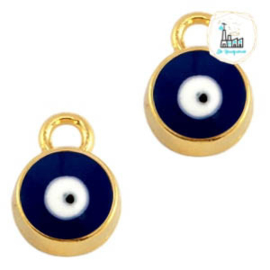 Metalen bedel boze oog Goud-cobalt blauw 14x9mm