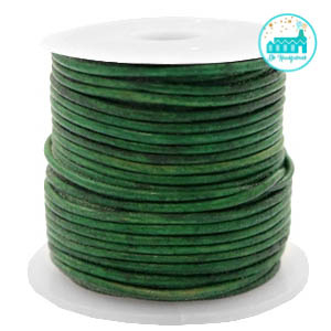 Round Leather String 1 mm Vintage Green