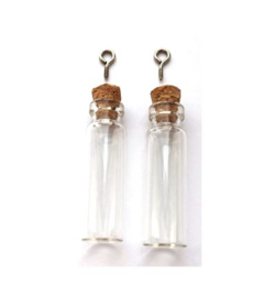 Mini glazen flesjes met kurk & schroef - 2 pcs