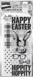 Tim Holtz Clear Stamp and Stencil  - Hipster Bunny
