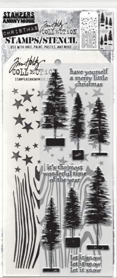 Tim Holtz Clear Stamp and Stencil  - Bottlebrush Trees