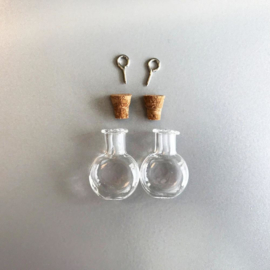 Mini platte glazen flesjes met kurk & schroef - 2 pcs