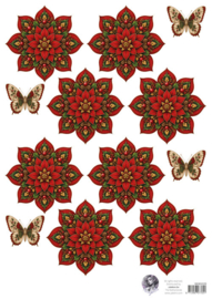 pop-up en decoupage - kerstbloem rood