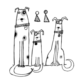 Three (Festive) Dogs - Unmounted Rubber Stamps