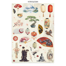 Oriental Garden - Junk Journal Stickers, Backgrounds, Cut-Outs
