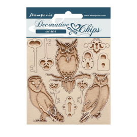 Vintage Library Decorative Chips Keys and Owls