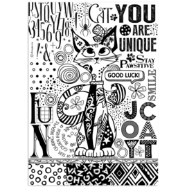 Furry Friends Cat One Color Print - Rijstpapier