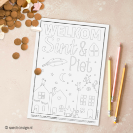 Kleurplaat Welkom Sint & Piet |  PRINTABLE