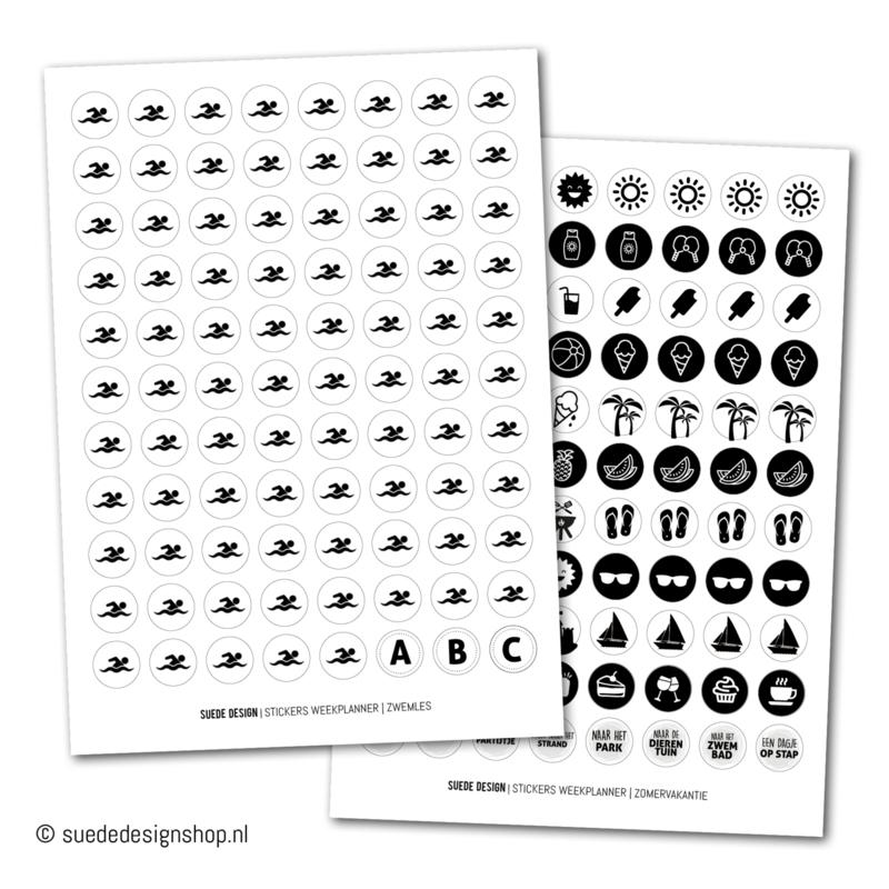 Familieplanner met stickers | zwart wit Suede design