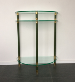 Halfronde sidetable messing/groen lederlook