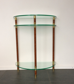 Halfronde sidetable messing/wortelnoten