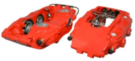 BRAKE CALIPER SET, LEFT/RIGHT, FRONT, SPORT, RED, POWDER COATING, NEW, WITHOUT E-MARK, ADAPTER NEEDED FOR MOUNTING ON 964 C2/C4 AND 993 C2/C4