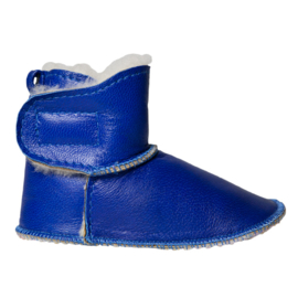 Kinderslofje Maat 19/21/23 - Blauw Leer met Wit Bont