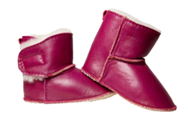 Kinderslofje Maat 19/21/23 - Donker Fuchsia Leer met Wit Bont