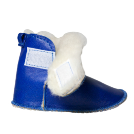 Kinderslofje Maat 19/21/23 - Blauw Leer met Wit Bont
