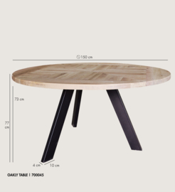 Oakly table naturel rond metalen frame 78 cm hoog