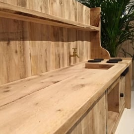 Kinderkeuken steigerhout 150 cm met Krijtbord