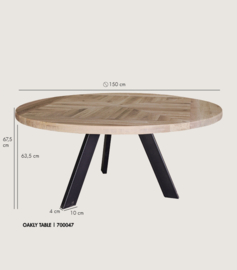 Oakly table naturel rond metalen frame 68 cm hoog