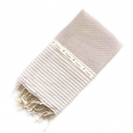 Hammamtowel Honeycomb - Light taupe with ecru stripes 100x200cm