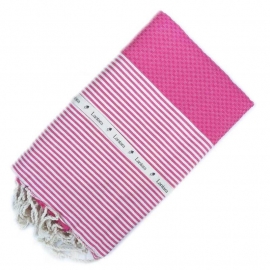 Hammamtowel Honeycomb - Fuchsia with ecru stripes - 100x200cm