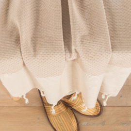 Hammamtowel Honeycomb - Light taupe with ecru stripes 100x200cm