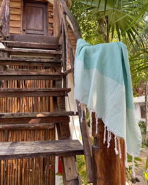 Hammam towel Honeycomb - Mint with ecru stripes - 100X200cm (LANTARA)