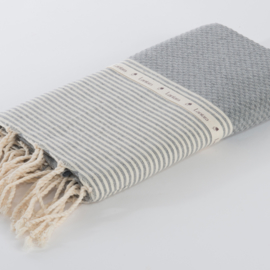 Hammamtowel Honeycomb - Grey with ecru stripes 100x200cm