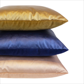 Kussen kunstleer, velours, metallic, blauw, 50x40cm