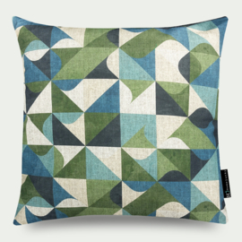 Kussen katoen groen, beige, blauw  "Green Village" 50x50cm