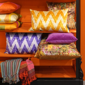 Kussen kleurrijk velours oranje, roze "Marrakech" 50x50cm