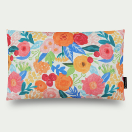 Sierkussen linnen bloemen roze, oranje, blauw, ecru 60x40cm