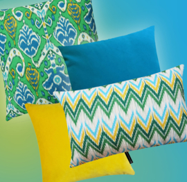 Kussen  velours, groen, blauw, creme "Lombok" 55x55cm