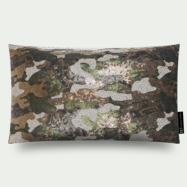 Kussen "Sparkling" camouflage, groen goud, beige, 50x30cm