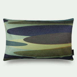 Kussen  "Waves" groen, donker blauw, bruin, 60x40cm