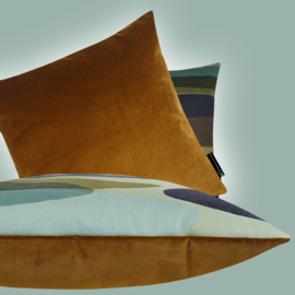 Kussen  "Waves" groen, donker blauw, bruin, 60x40cm