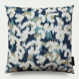 Sierkussen velours, beige, creme, donker blauw "Borneo Blue" 45x45cm